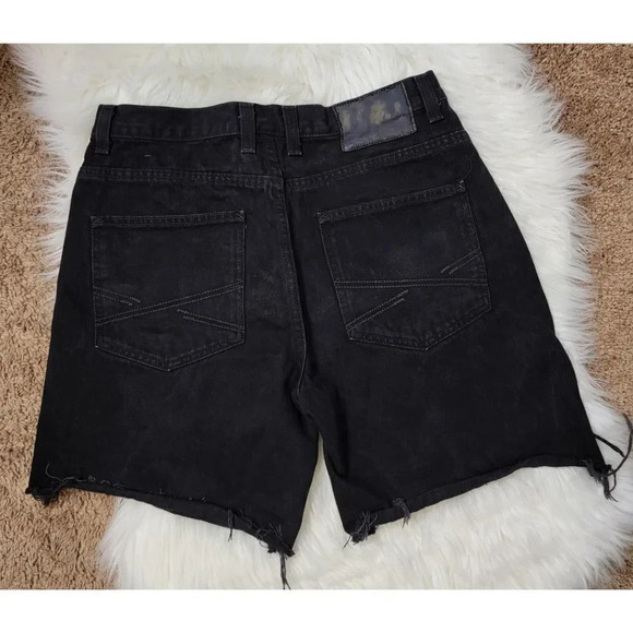 REVERB Cutoff Jean Shorts Black Denim Distressed Raw Hem Hi Rise Mens Sz 32 - Picture 5 of 5